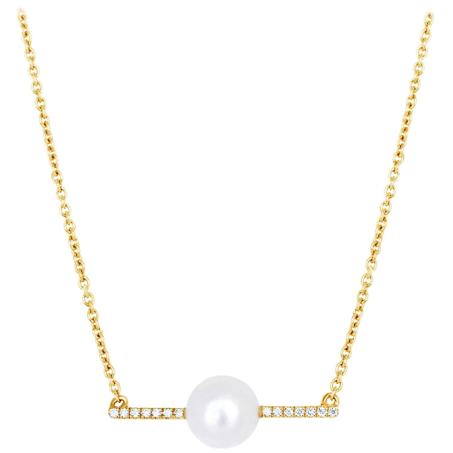 Diamant-Bar mit grauen Keshi-Perlen-Halskette im Angebot