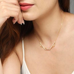 Diamond Bard Necklace 14K Solid Gold Handmade Women