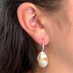 Diamond Baroque Fresh Water Yellow Pearl Earrings 14k Gold Certified