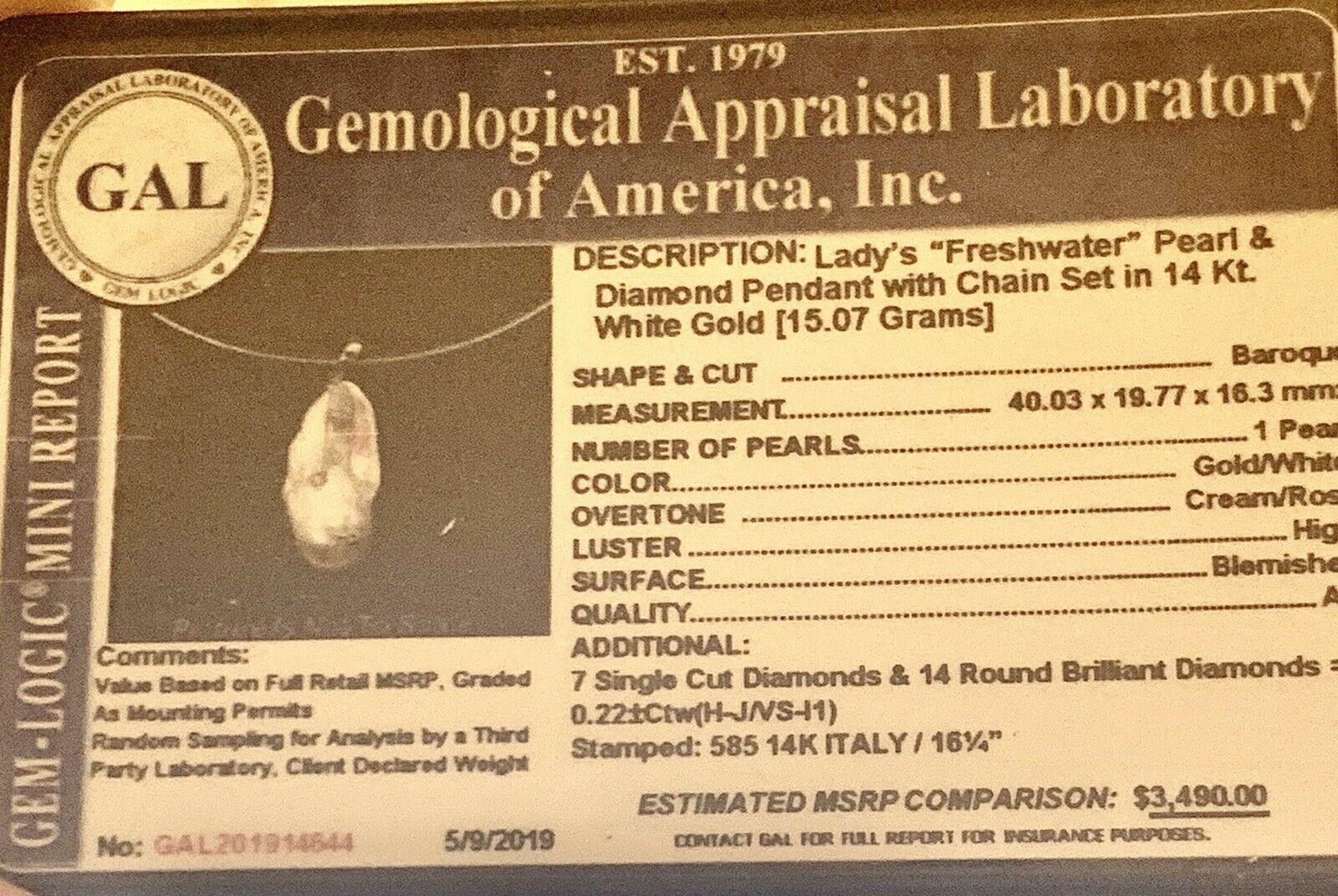 Diamant-Süßwasserperlenkette im Barockstil, Diamant 40,03 mm 14k Gold, Italien zertifiziert im Angebot 2