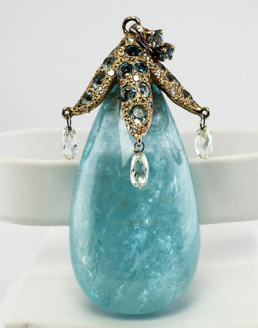 Diamond Baroque Pearl Aquamarine Necklace 14K Gold In Good Condition For Sale In East Brunswick, NJ