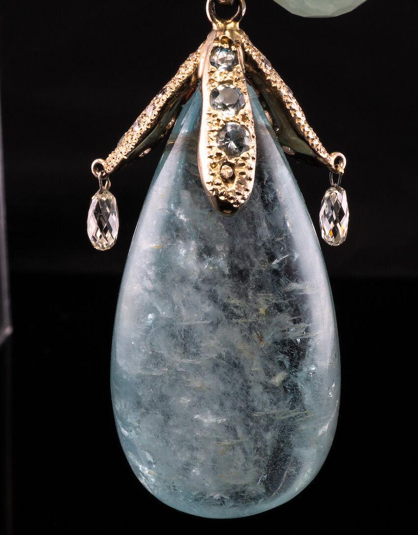 Women's Diamond Baroque Pearl Aquamarine Necklace 14K Gold For Sale