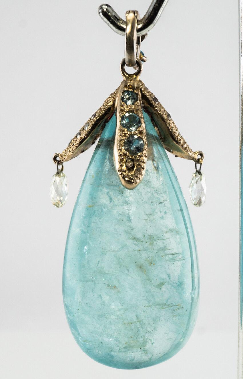 Diamond Baroque Pearl Aquamarine Necklace 14K Gold For Sale 4