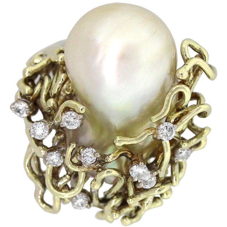 Diamond Baroque Pearl Vintage Ring at 1stDibs | baroque pearl ring