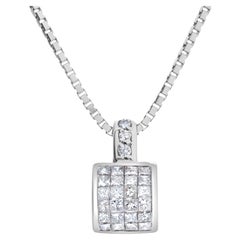 Diamond Barrel Pendant in 14k White Gold with Invisible Set Princess Cut Diamond