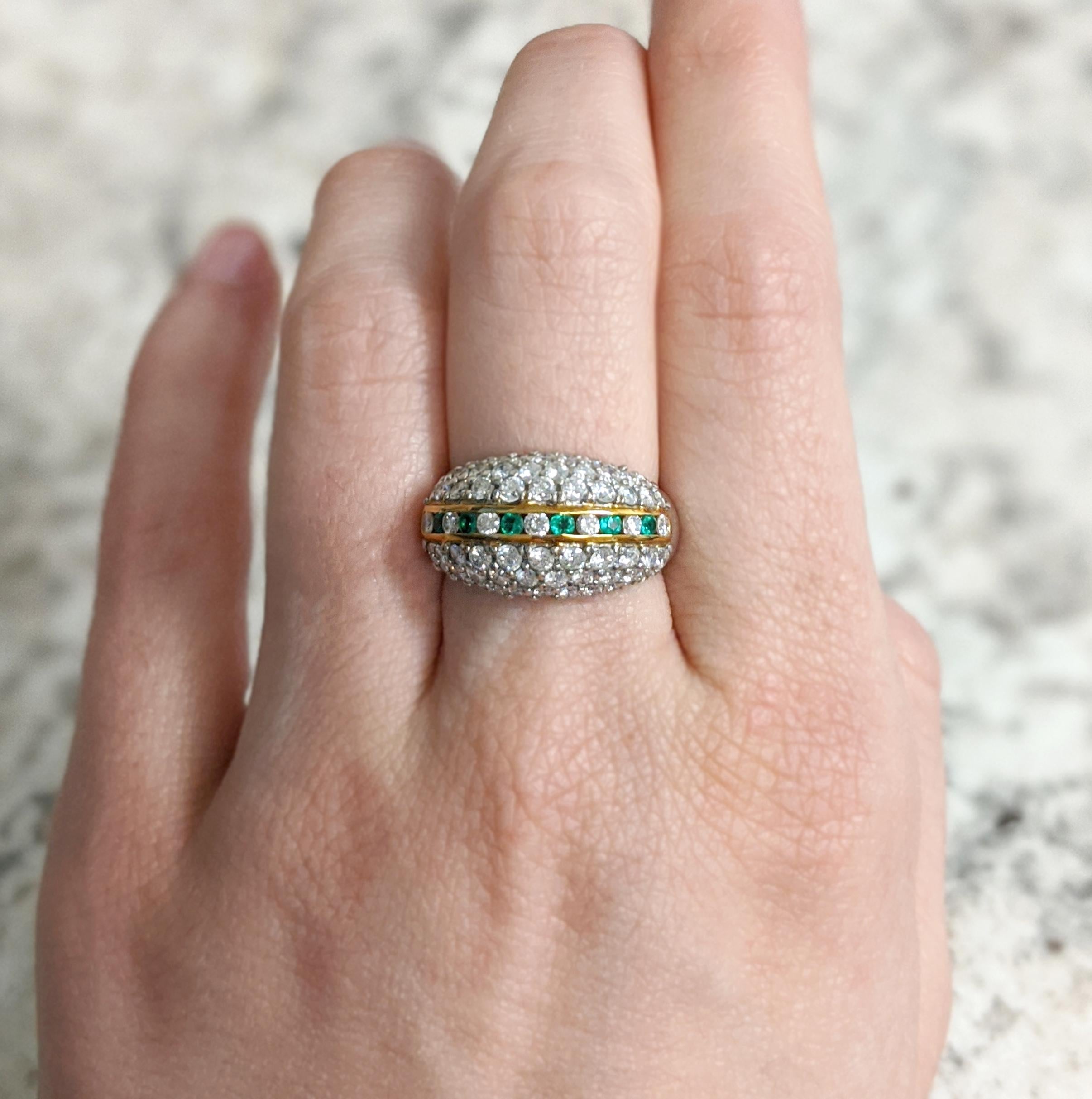 Diamond Bauble Ring with Emerald Accents In Good Condition In NEW ORLEANS, LA