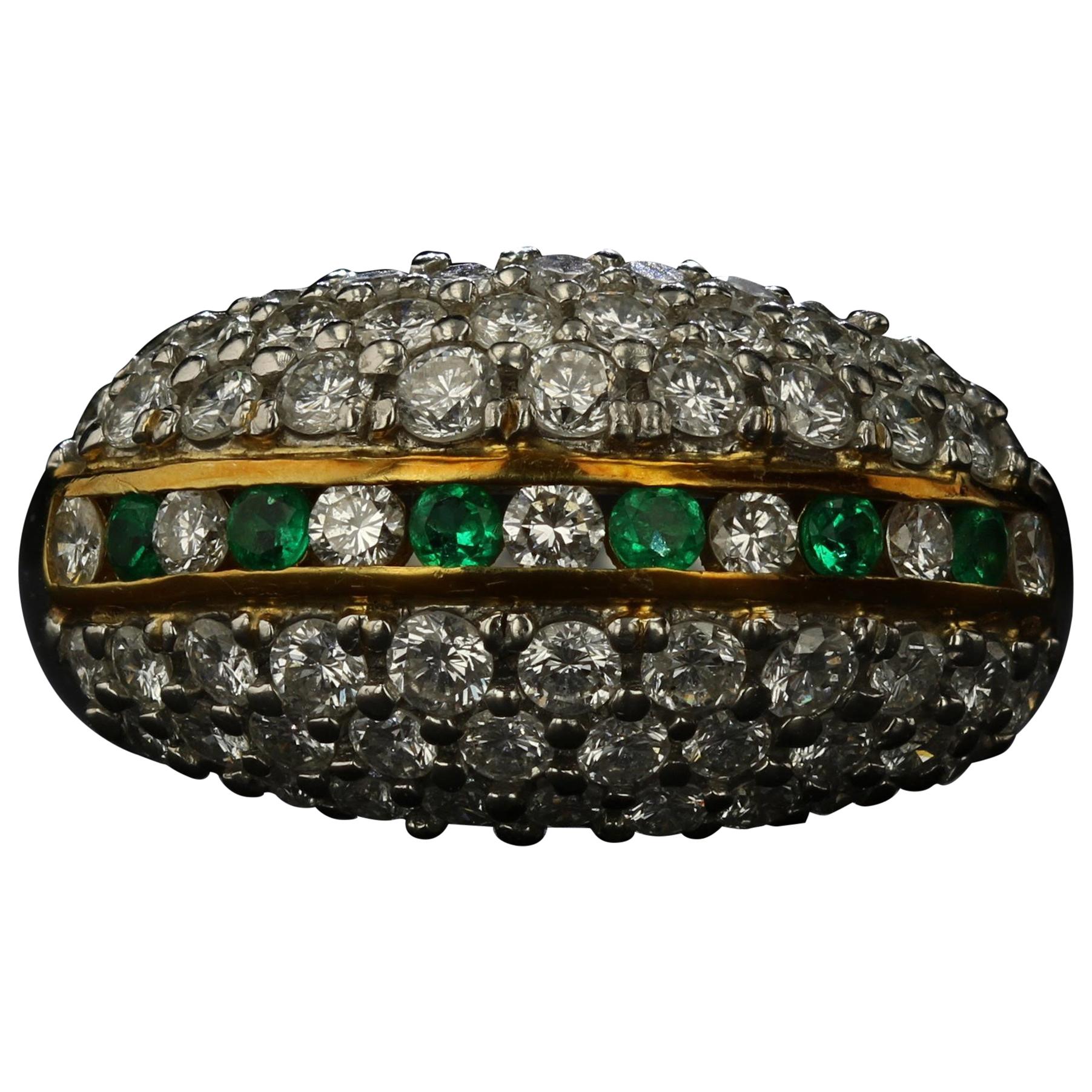 Diamond Bauble Ring with Emerald Accents