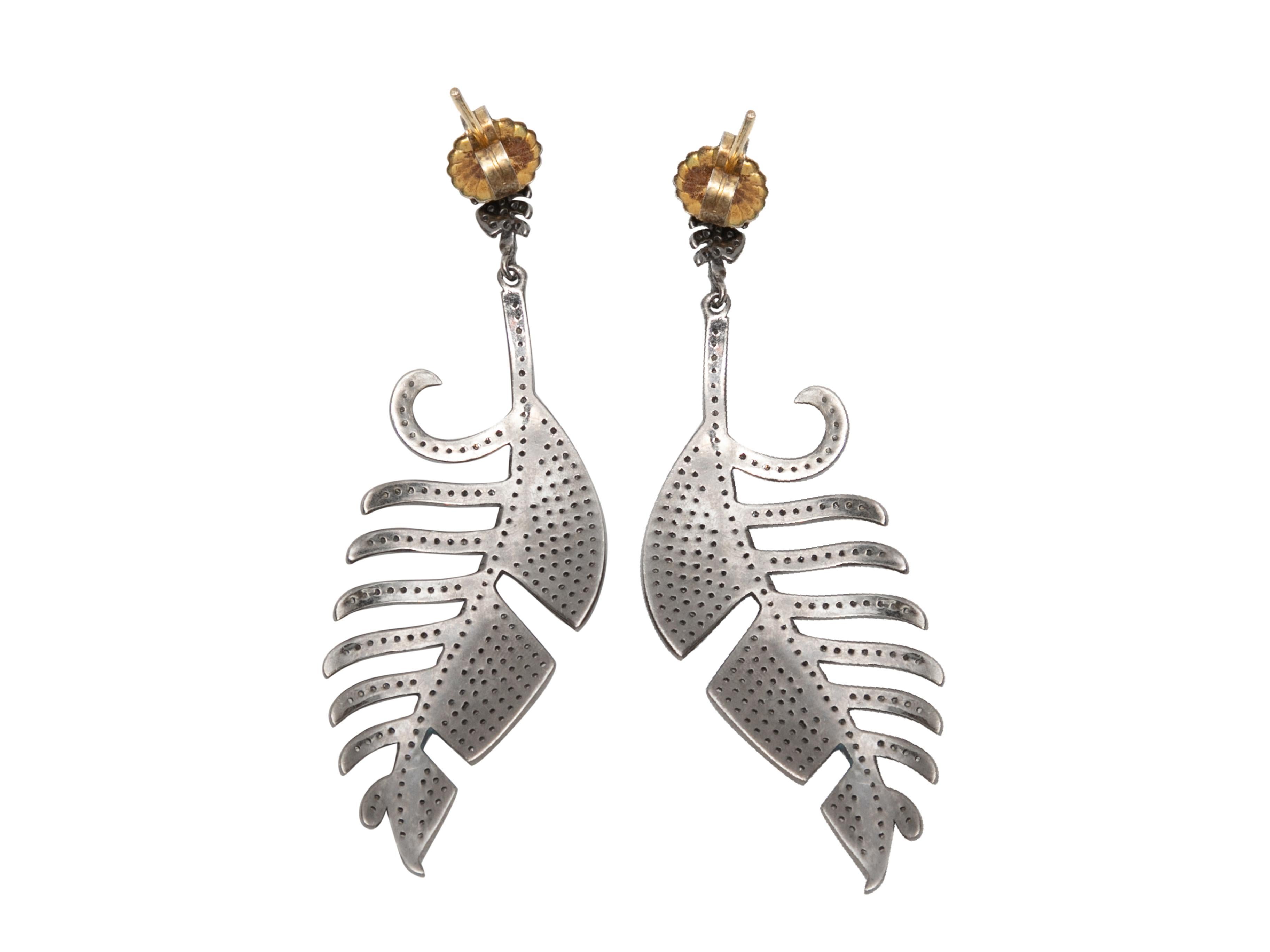 Pave diamond leaf motif pierced drop earrings by Bavna. 1