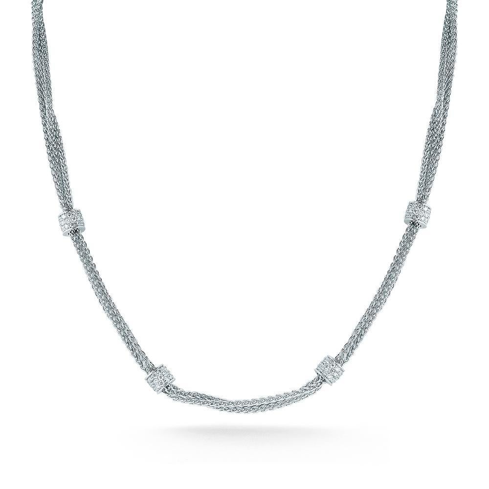 DIAMOND BEAD CHAIN NECKLACE BY TAKAT
A simple multi strand chain with diamond bead accents.
Item:	# 01787
Setting:	18K W
Color Weight:	1.34 ct. of Diamond
Diamond Weight:	0 ct. of Diamonds