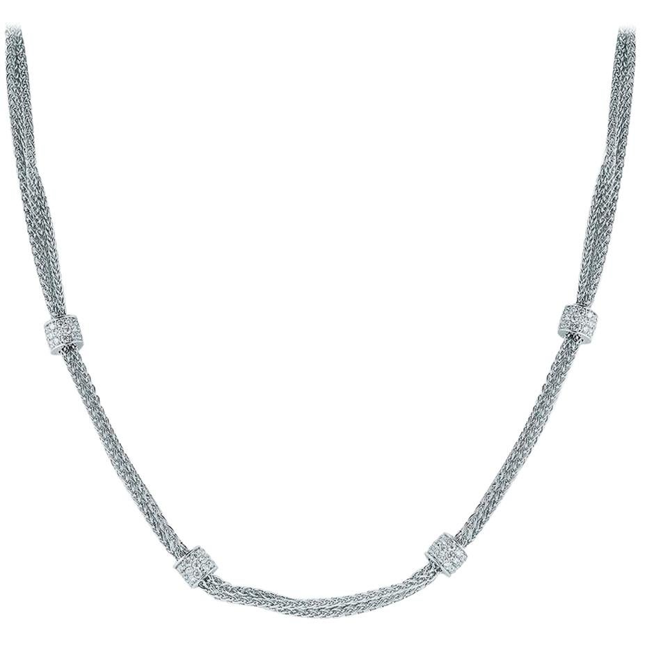 1.34 Cts Diamond Bead Chain Necklace In 18K White Gold By RayazTakat For Sale