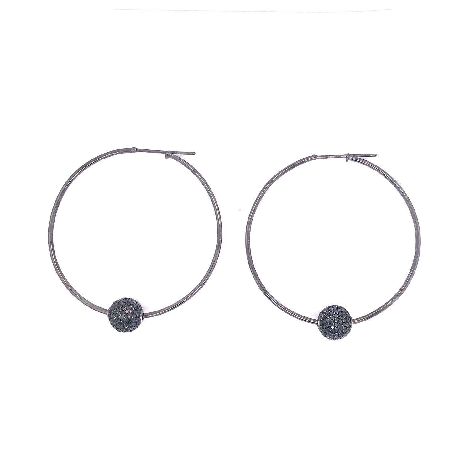 black pave hoop earrings