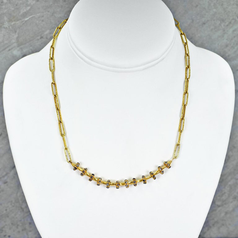 Diamond Beaded 22 Karat Gold Chain Link Necklace For Sale at 1stDibs