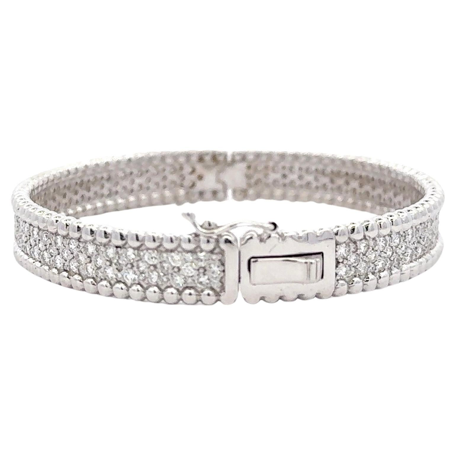 Diamant-Perlen-Armreif Armband 3,88 Karat 14 Karat Weißgold F-G VS1-VS2 (Zeitgenössisch) im Angebot
