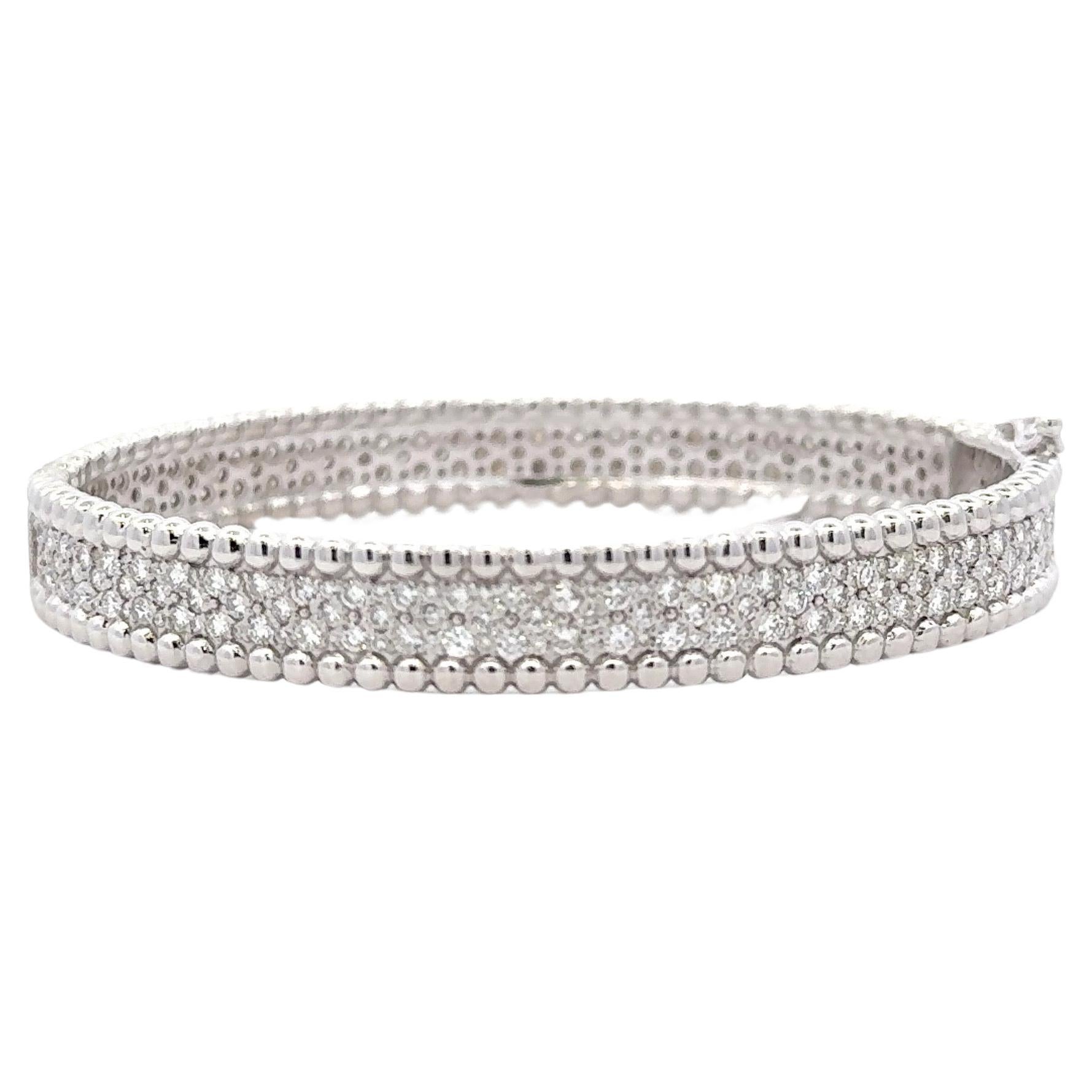 Diamond Beaded Bangle Bracelet 3.88 Carats 14 Karat White Gold F-G VS1-VS2 For Sale