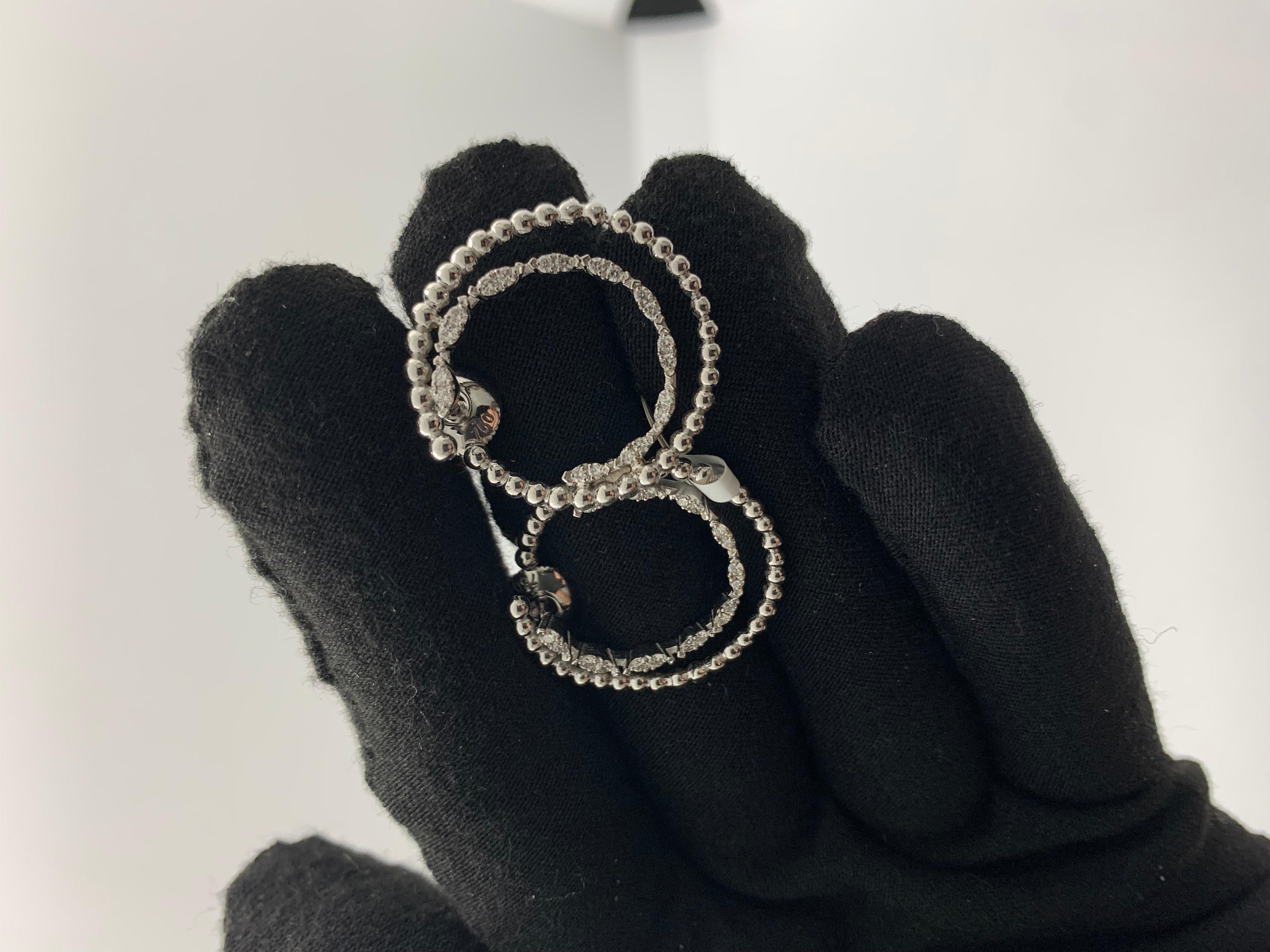 Modern Diamond Beaded Hoop Earrings in 18K White Gold For Sale