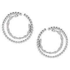 Diamond Beaded Hoop Earrings in 18K White Gold