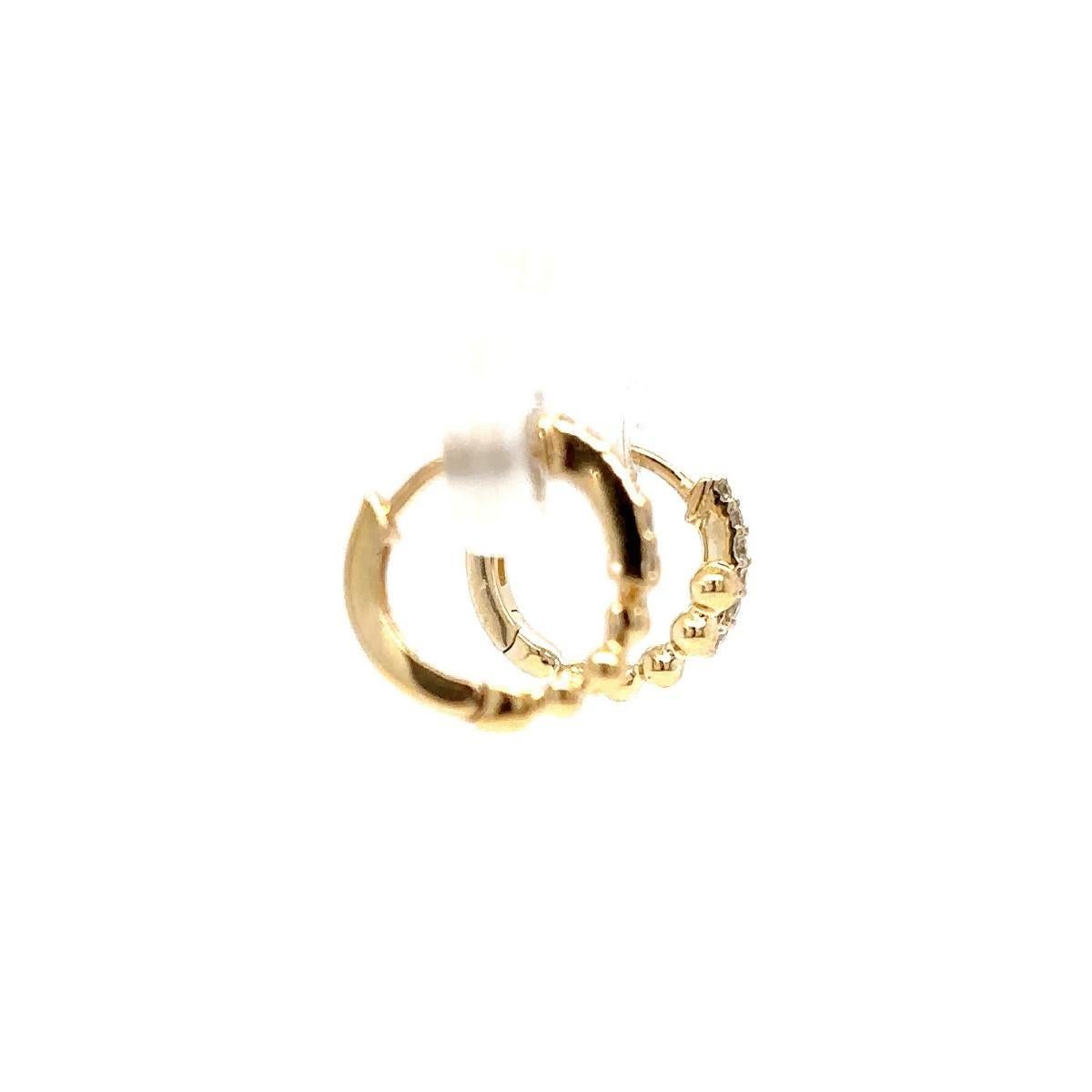 Round Cut Diamond Beaded Huggie Kids Earrings in 14K Solid Gold (Certified) For Sale