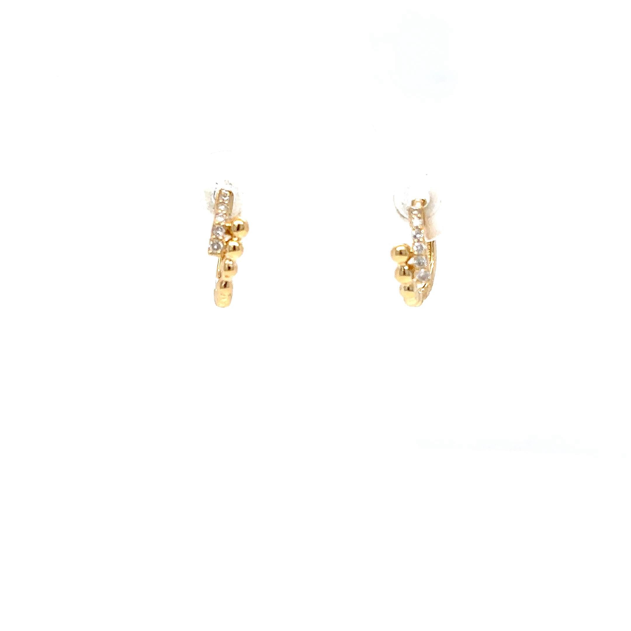 Women's Diamond Beaded Huggie Kids Earrings in 14K Solid Gold (Certified) For Sale