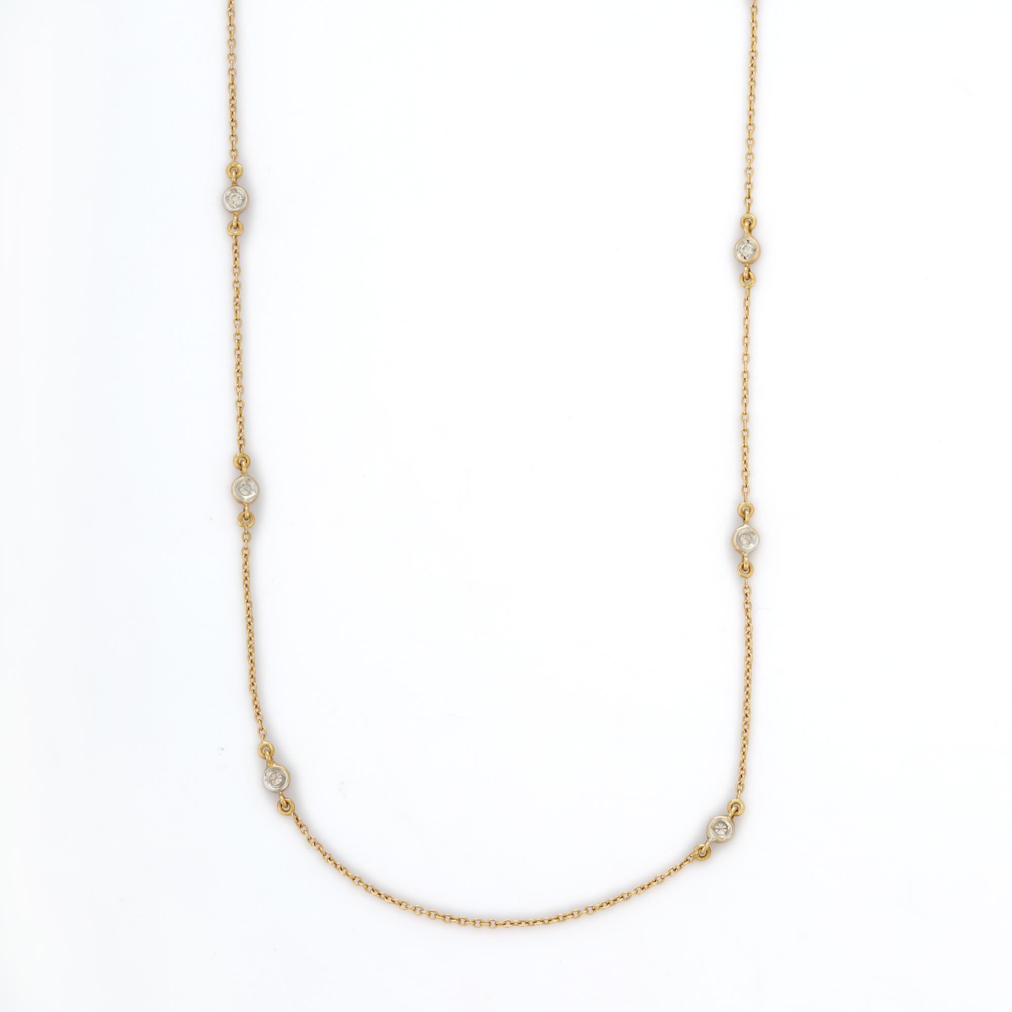 Diamond Beaded Necklace in 18K Yellow Gold For Sale 1