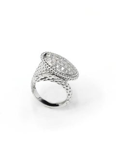 Diamond Beaded Oval Cluster 18K White Gold Bypass Ring