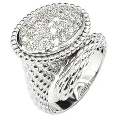 Diamond Beaded Oval Cluster 18K White Gold Bypass Ring