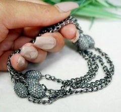 Diamond Beads Chain 925 Silver Double Layered Necklace