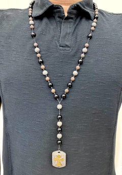 Diamant-Perlen-Onyx-Halskette mit Kreuz-Design-Anhänger aus Gold und Silber