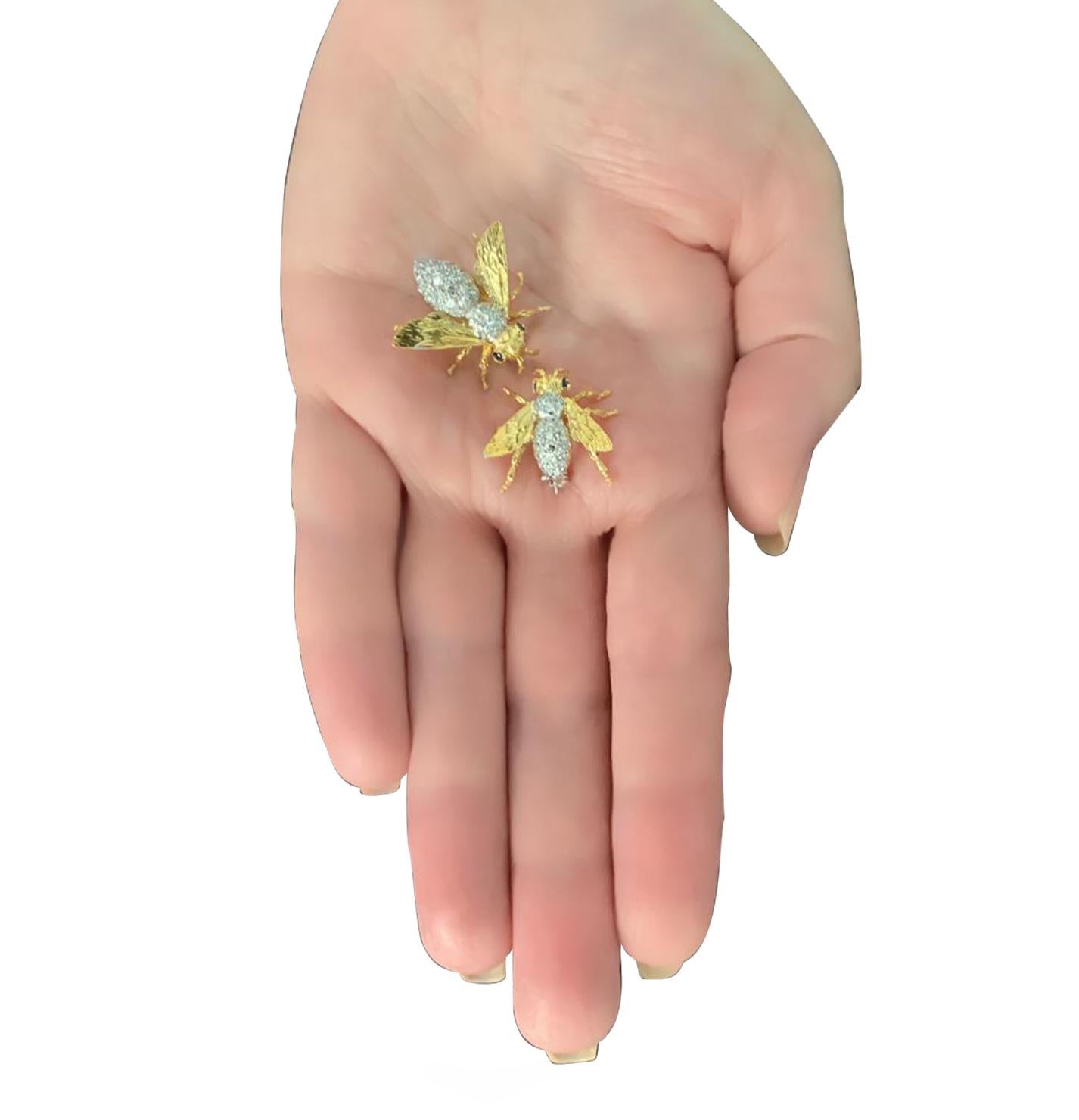 Round Cut Diamond Bee Brooch Pin Set
