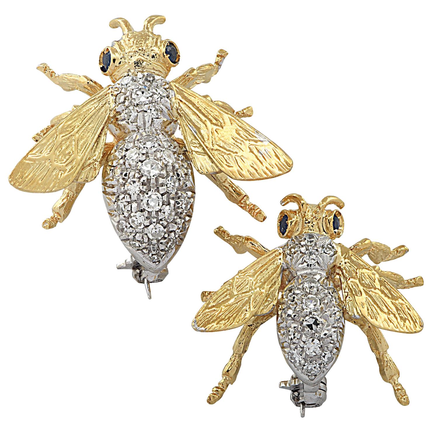 Diamond Bee Brooch Pin Set