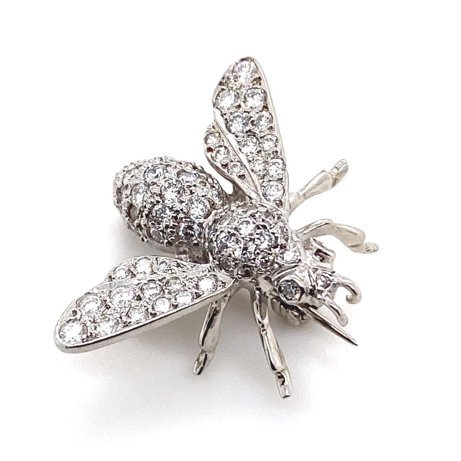 Modern Diamond Bee Brooch Pin Set in 18 Karat White Gold For Sale