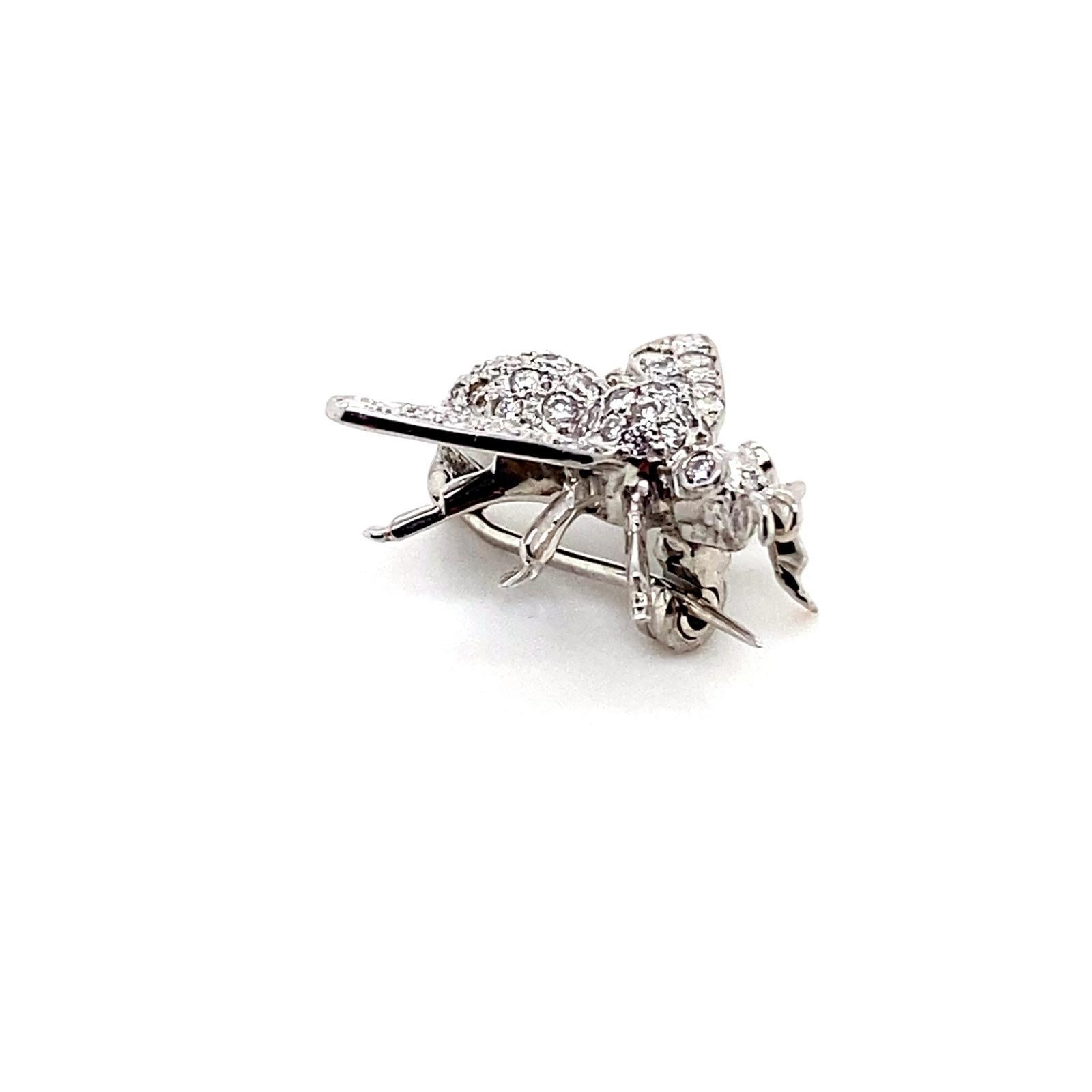 Diamond Bee Brooch Pin Set in 18 Karat White Gold For Sale 3