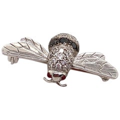 Diamond Bee Brooch Pin Set in 18 Karat White Gold