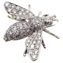 Diamond Bee Brooch Pin Set in 18 Karat White Gold