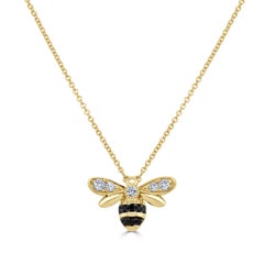 Diamond Bee Pendant Necklace in 14K Yellow Gold for Women