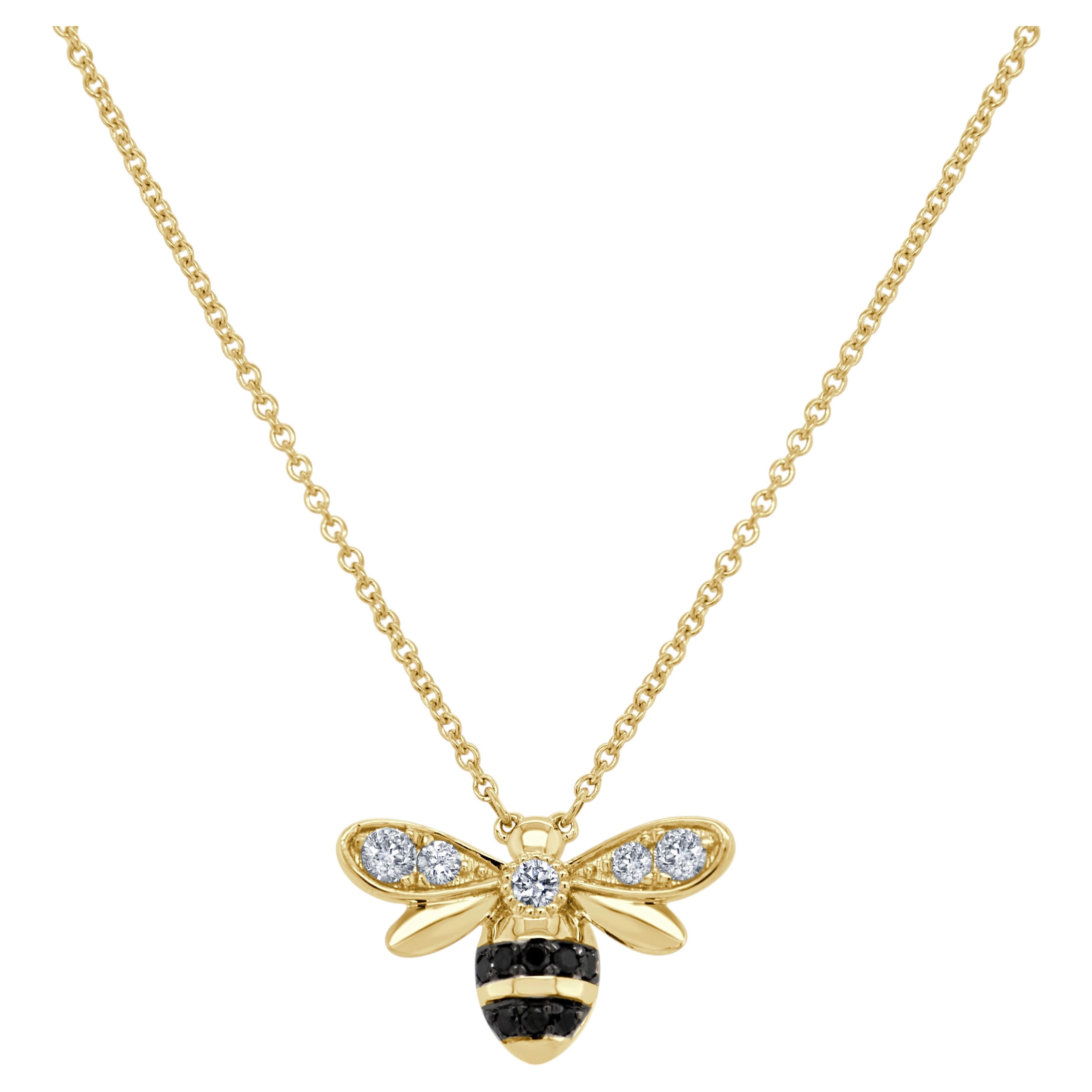 Collana con ciondolo a forma di ape con diamante in oro giallo 14K per donna