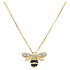 Diamond Bee Pendant Necklace in 14K Yellow Gold for Women