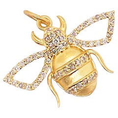 Diamond Bee Pendant, Yellow Gold Bumble Bee Charm, .37ct Pave Diamonds