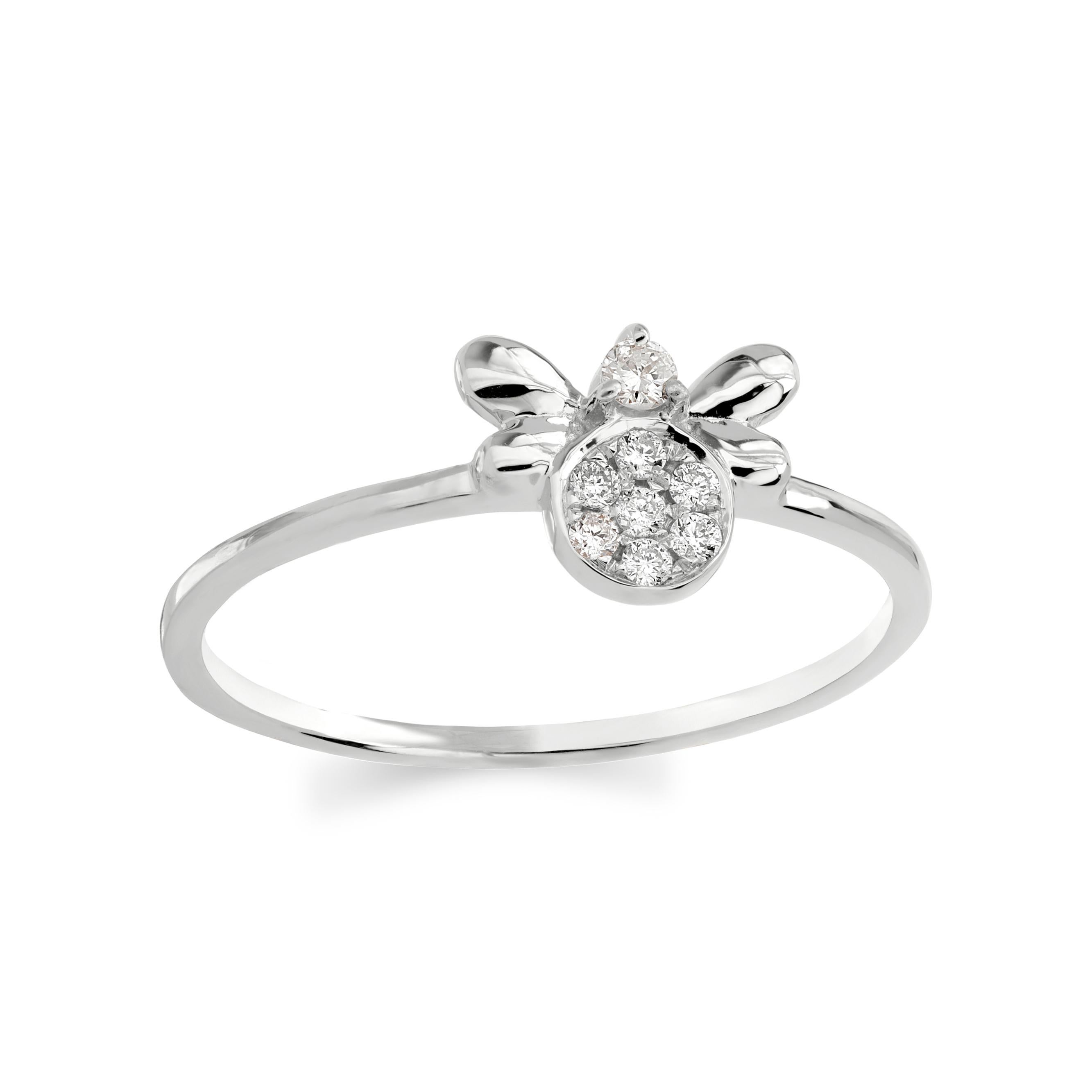 Round Cut Luxle Diamond Bee Ring in 18k White Gold