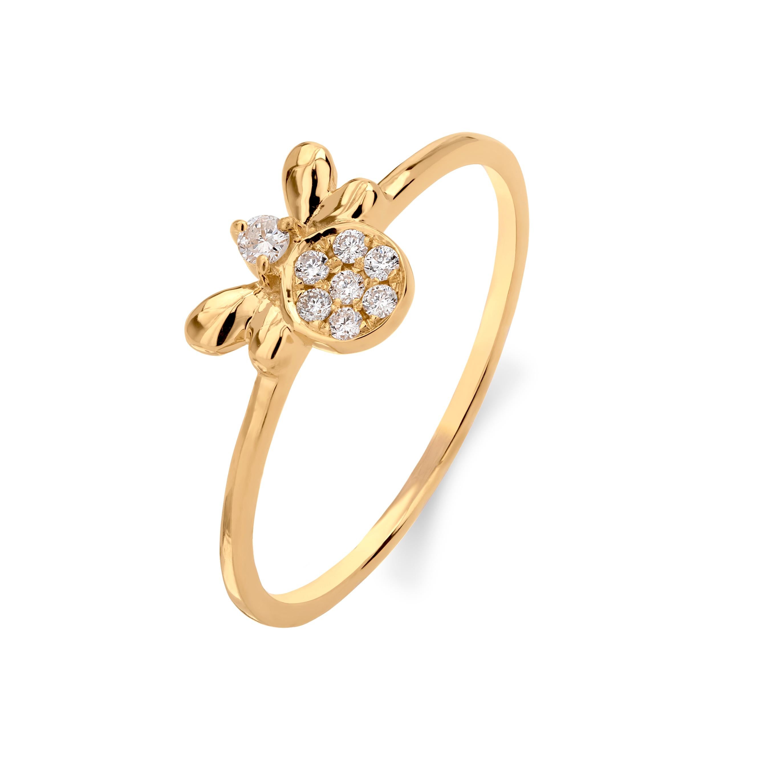 Contemporary Luxle Diamond Bee Ring in 18K Yellow Gold