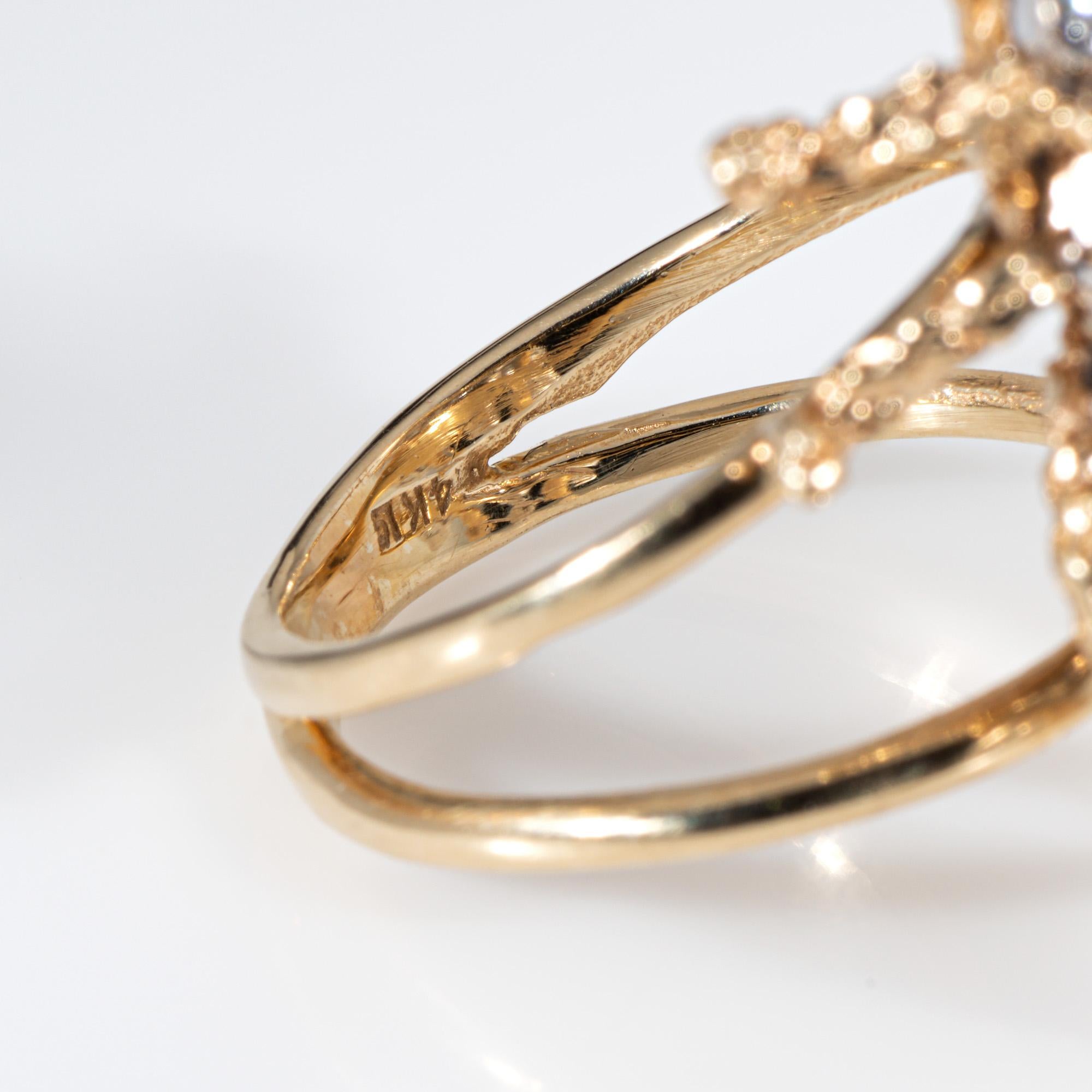 Diamond Bee Ring Sz 6 Large Vintage 14k Yellow Gold Fine Insect Jewelry In Good Condition For Sale In Torrance, CA