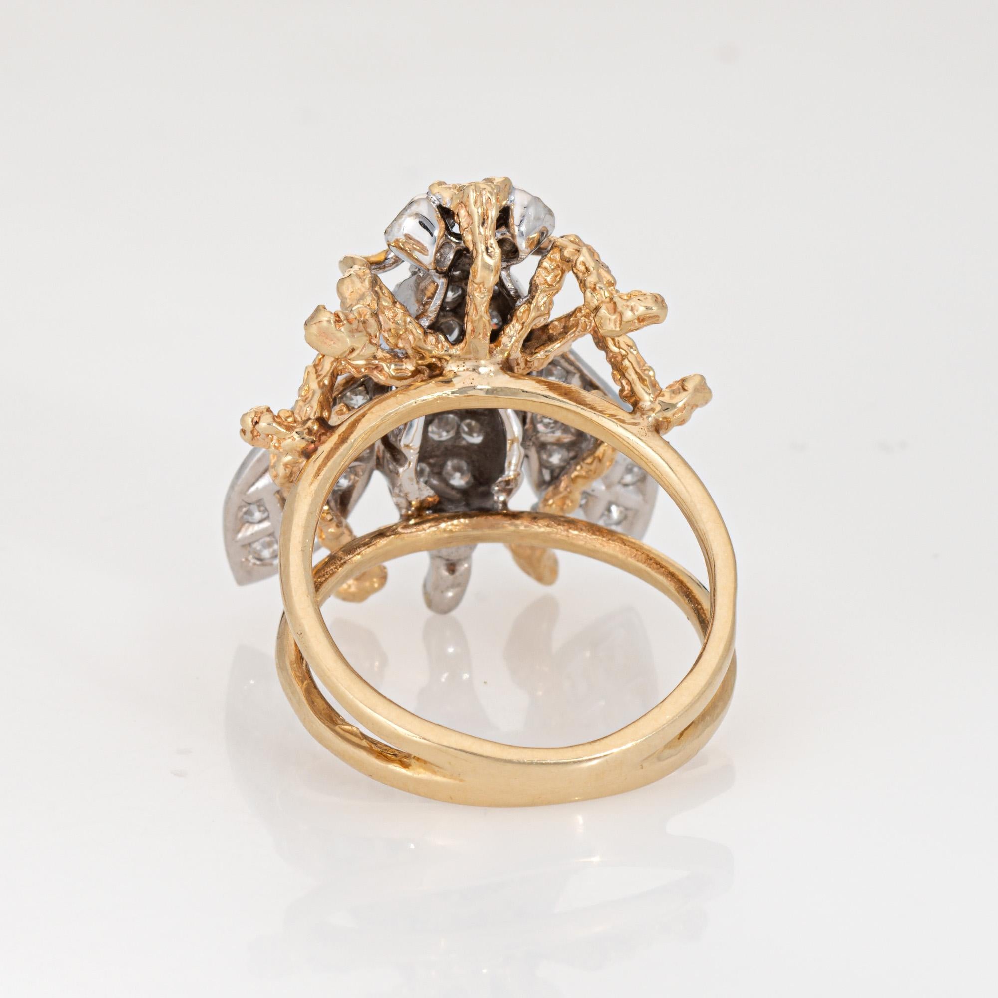 Diamond Bee Ring Sz 6 Large Vintage 14k Yellow Gold Fine Insect Jewelry For Sale 1