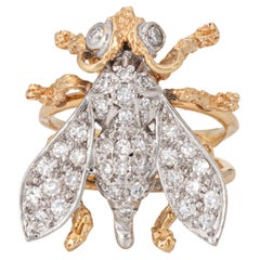 Anillo Abeja Diamante Sz 6 Grande Vintage Oro Amarillo 14k Joyería Fina Insecto