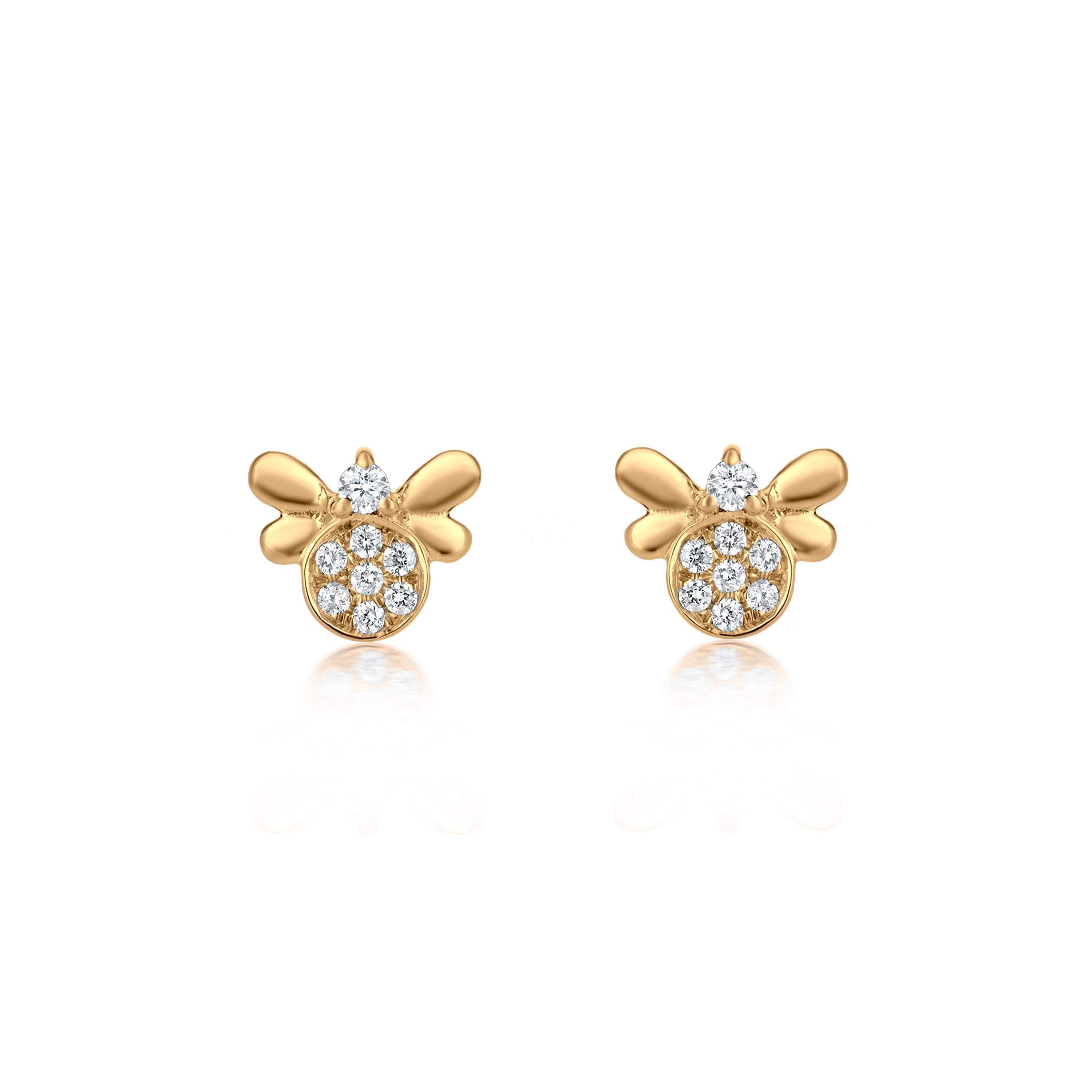 Grace your earlobes with a Luxle bee stud it symbolizes a strong network of unconditional love and support. Subtle yet pretty this bee stud earrings is the new fashion statement. These stud earrings sparkle with  16 round cut diamonds, totaling