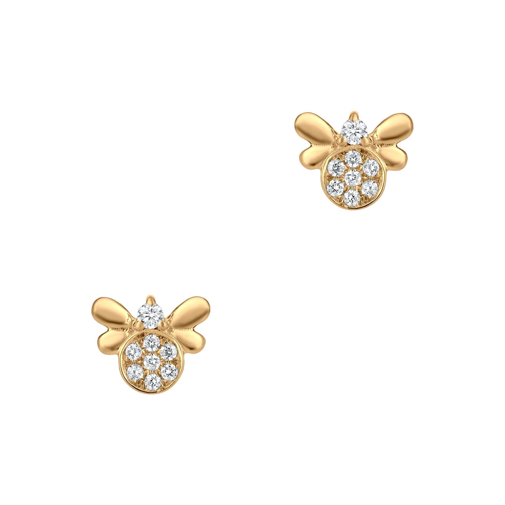 Abejas Real 18K Gold Jade and Diamond Stud Earrings