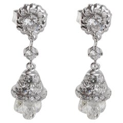 Diamond Bell Drop Earrings With Briolette Diamond Drops in18k White Gold 2 CTW