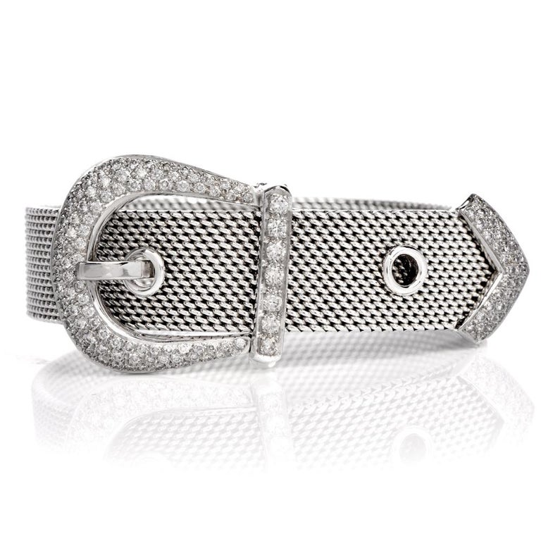 Diamond Belt Buckle 18 Karat White Gold Bracelet For Sale at 1stDibs