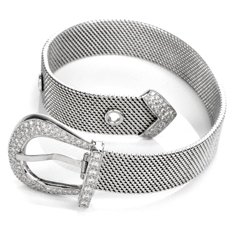 Diamond Belt Buckle 18 Karat White Gold Bracelet For Sale at 1stDibs