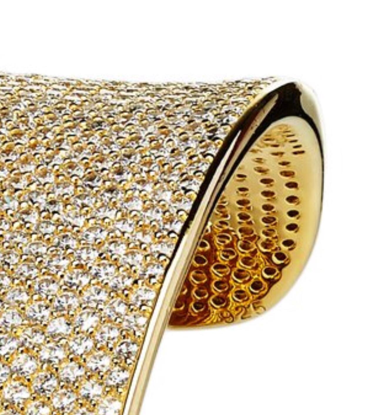 Women's Diamond Bespoke 47 Carat Bangle 18 Karat White Gold Wide Cuff Dazzling Bracelet For Sale
