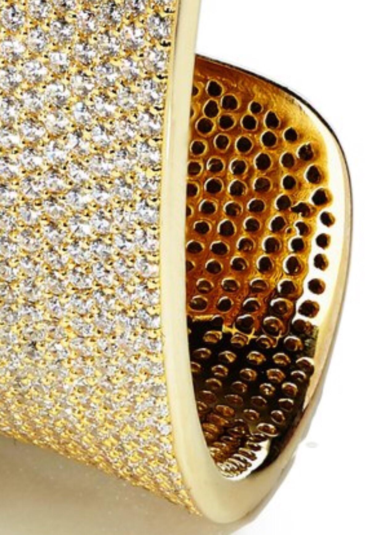 Diamond Bespoke 47 Carat Bangle 18 Karat White Gold Wide Cuff Dazzling Bracelet For Sale 1