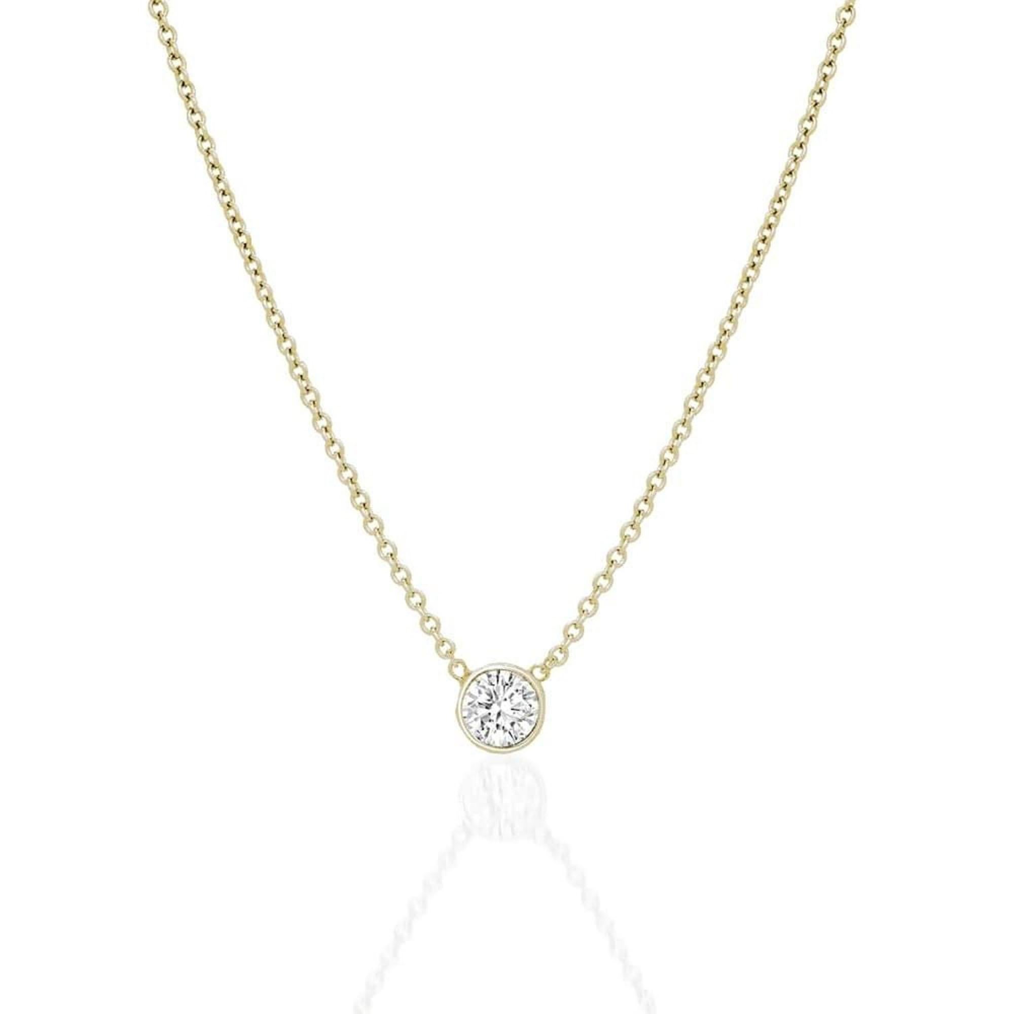 Collana con ciondolo solitario in oro 14K con castone di diamanti in vendita